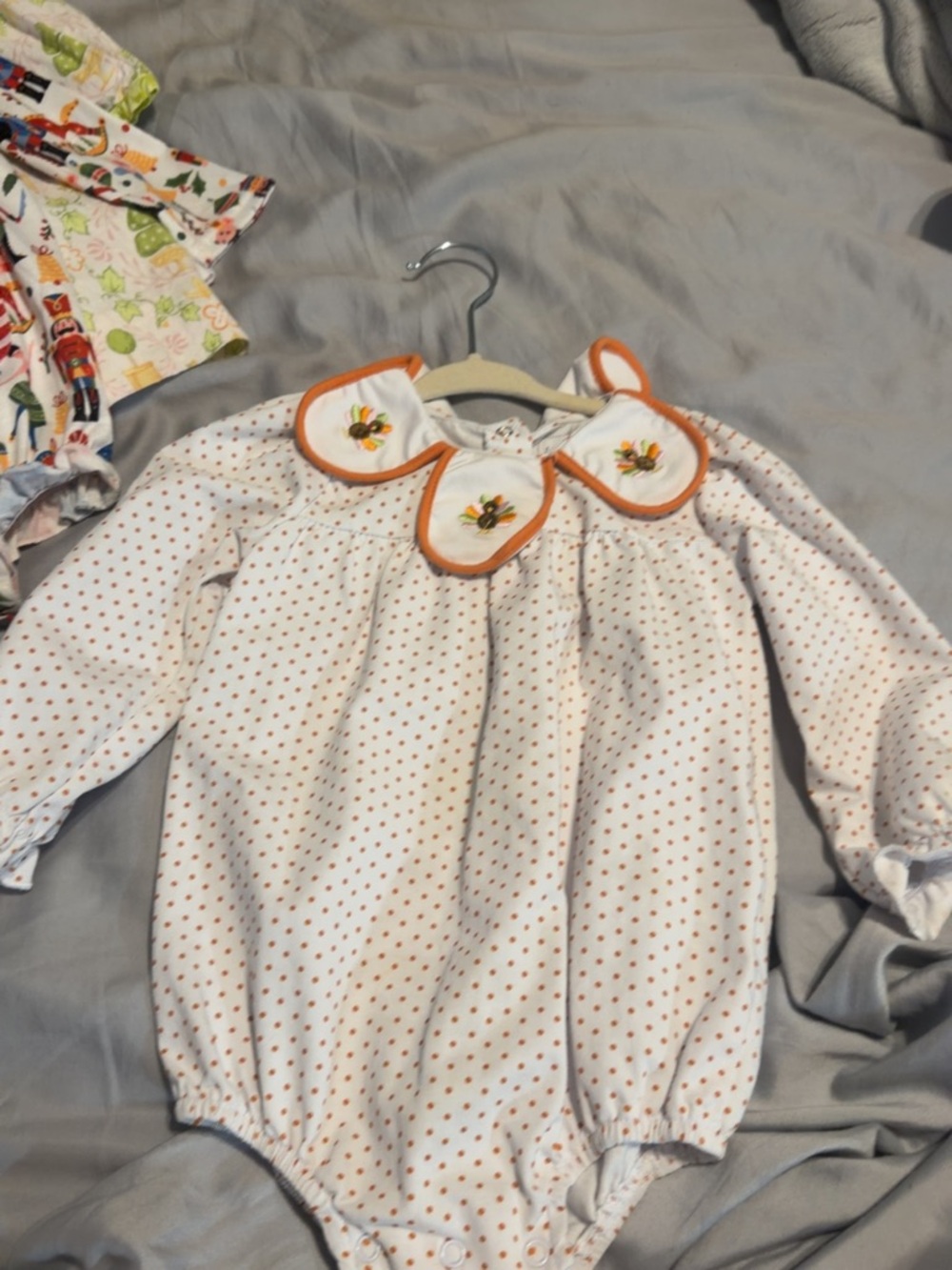 Classic White & Orange Polka Dot Baby One-Piece with Peter Pan Collar